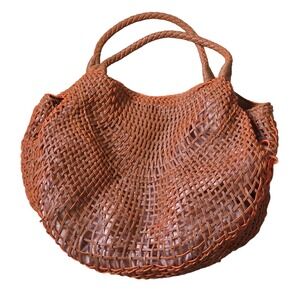 SR Squared by Sondra Roberts Woven Leather Hobo‎ Tote Brown Orange Boho
